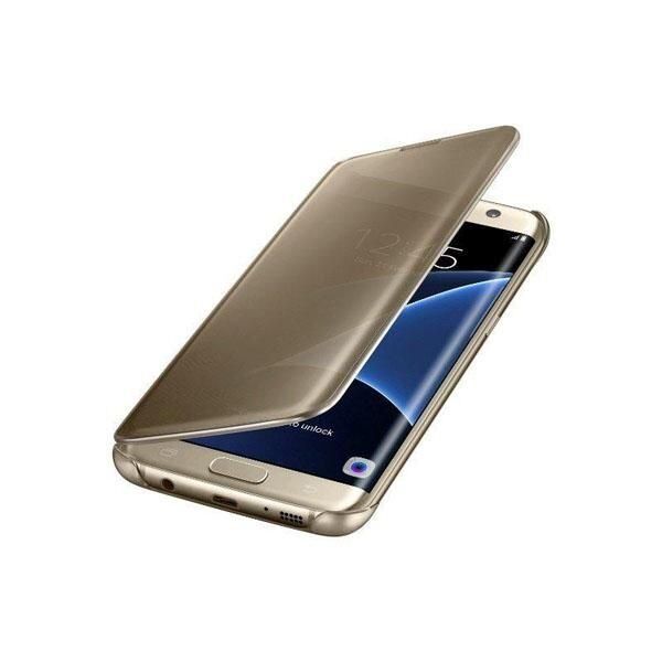 Galaxy S7 Edge ile Uyumlu Clear View Cover Fonksiyonel Kılıf (Gold) EF-ZG935CFEGWW
