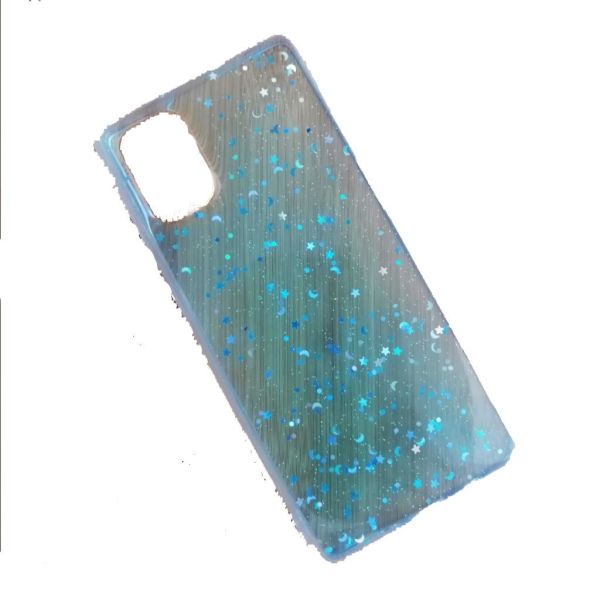 Galaxy A71 ile Uyumlu Ay Yıldız Desenli Şeffaf Silikon Kılıf Mavi