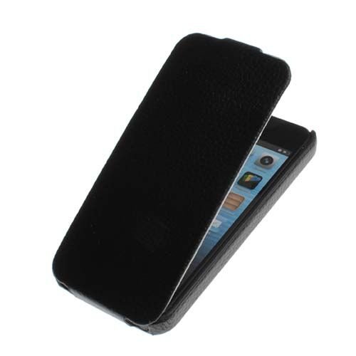 iPhone SE/5S/5 ile Uyumlu Deri Kılıf Dik Mıknatıssız Model Siyah Renk