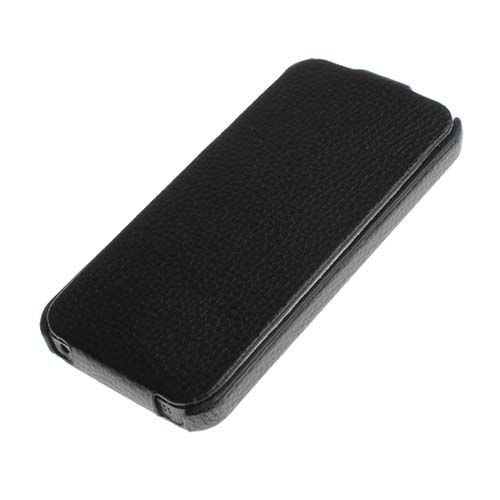 iPhone SE/5S/5 ile Uyumlu Deri Kılıf Dik Mıknatıssız Model Siyah Renk