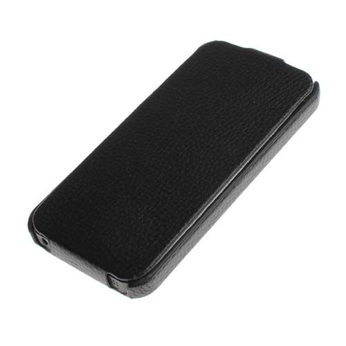 iPhone SE/5S/5 ile Uyumlu Deri Kılıf Dik Mıknatıssız Model Siyah Renk