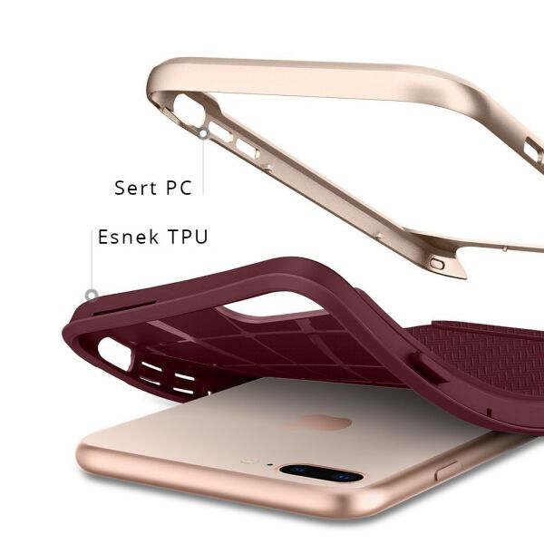 Spigen iPhone 7 Plus / 8 Plus ile Uyumlu Kılıf Neo Hybrid Herringbone Serisi Burgundy
