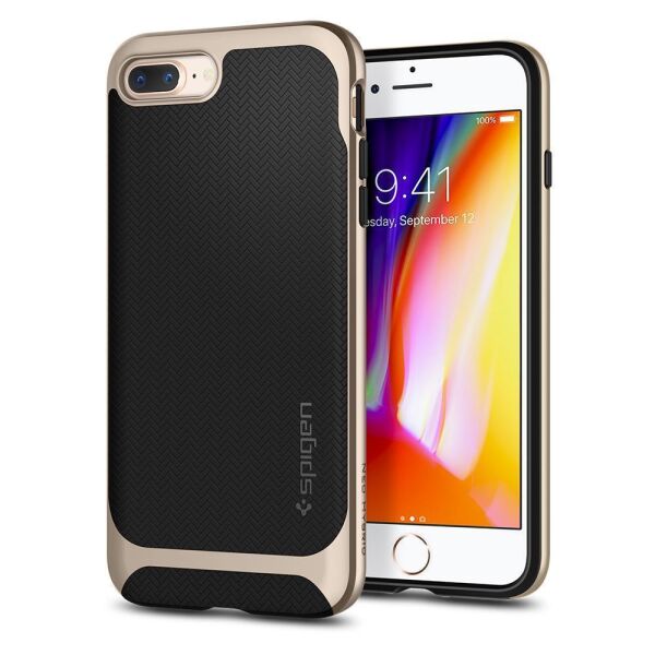 Spigen iPhone 7 Plus / 8 Plus ile Uyumlu Kılıf Neo Hybrid Herringbone Serisi Champagne Gold