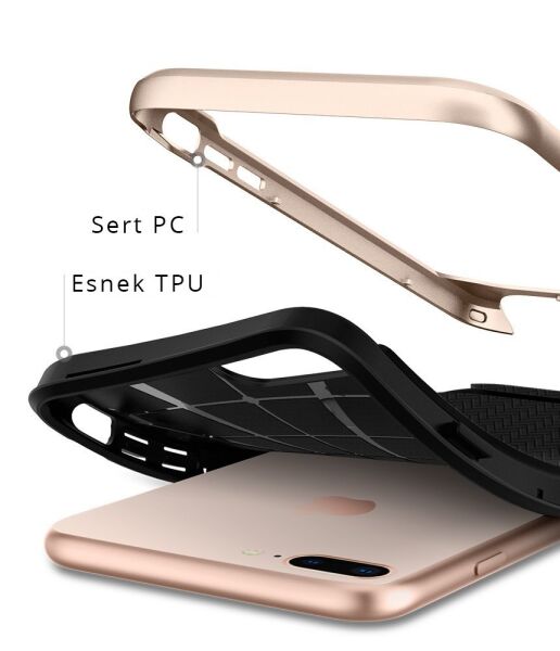 Spigen iPhone 7 Plus / 8 Plus ile Uyumlu Kılıf Neo Hybrid Herringbone Serisi Champagne Gold