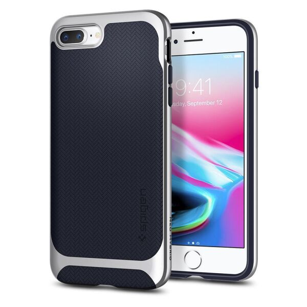 Spigen iPhone 7 Plus / 8 Plus ile Uyumlu Kılıf Neo Hybrid Herringbone Serisi Satin Silver