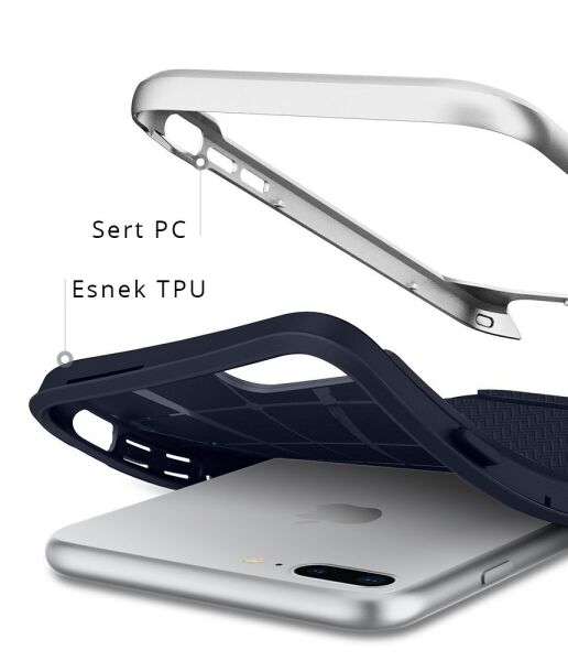 Spigen iPhone 7 Plus / 8 Plus ile Uyumlu Kılıf Neo Hybrid Herringbone Serisi Satin Silver