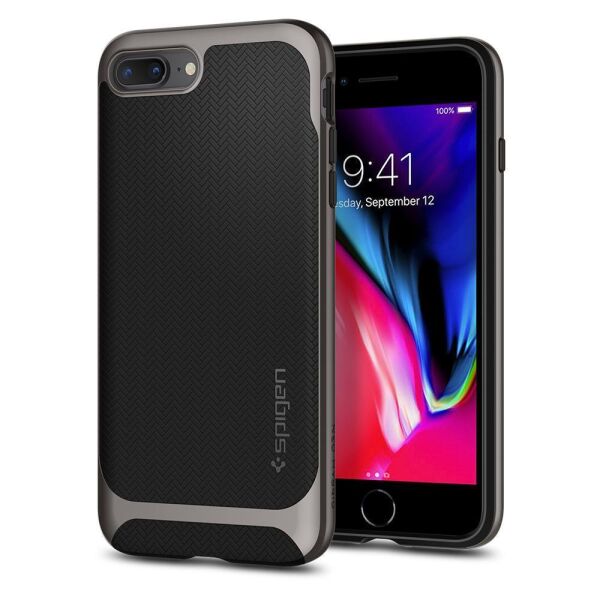 Spigen iPhone 7 Plus / 8 Plus ile Uyumlu Kılıf Neo Hybrid Herringbone Serisi Gunmetal
