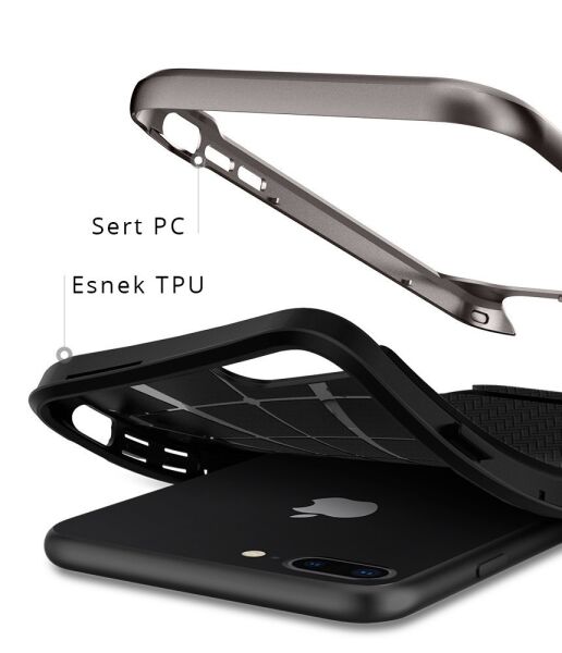 Spigen iPhone 7 Plus / 8 Plus ile Uyumlu Kılıf Neo Hybrid Herringbone Serisi Gunmetal