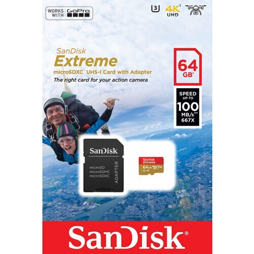 Sandisk Extreme 64GB Micro SD Hafıza Kartı 4K 100MB/s