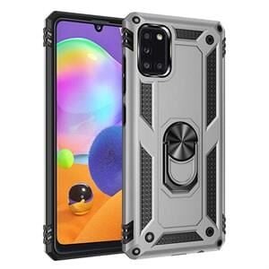 Jopus Galaxy M31 ile Uyumlu Yüzüklü Standlı Zırhlı Silikon Kılıf Gri