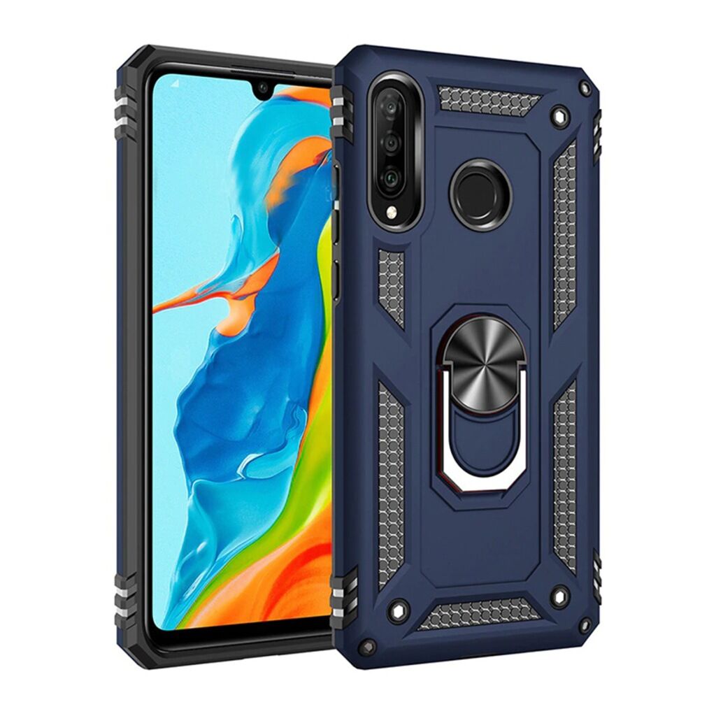 Jopus Galaxy A20S ile Uyumlu Yüzüklü Standlı Zırhlı Silikon Kılıf Mavi