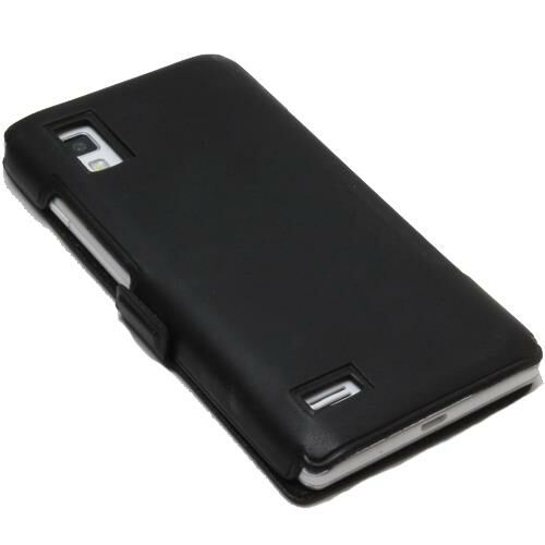 Optimus L9 ile Uyumlu Kaliteli Yan Kapaklı Deri Kılıf Siyah