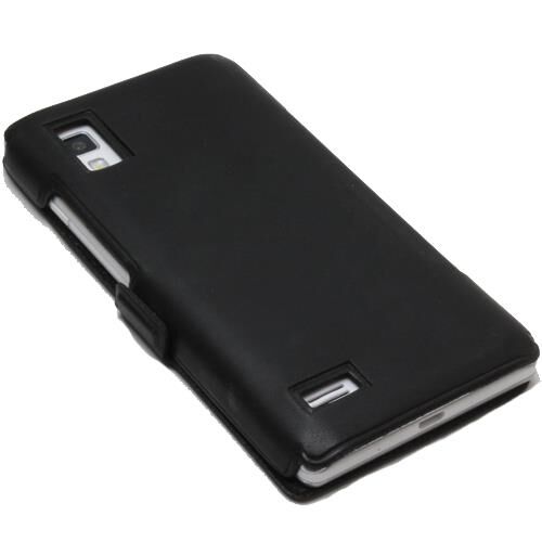 Optimus L9 ile Uyumlu Kaliteli Yan Kapaklı Deri Kılıf Siyah