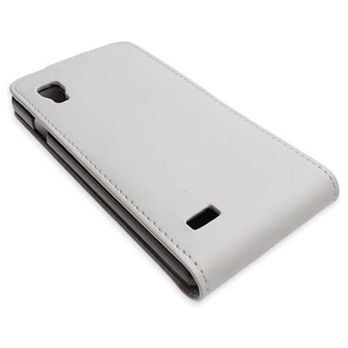 Optimus L9 ile Uyumlu Kapaklı Deri Kılıf Beyaz