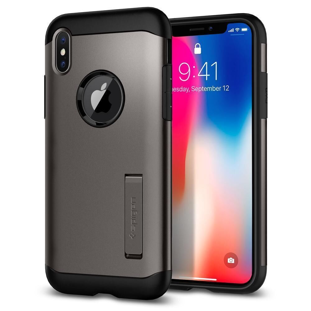Spigen iPhone X ile Uyumlu Kılıf Slim Armor Gunmetal