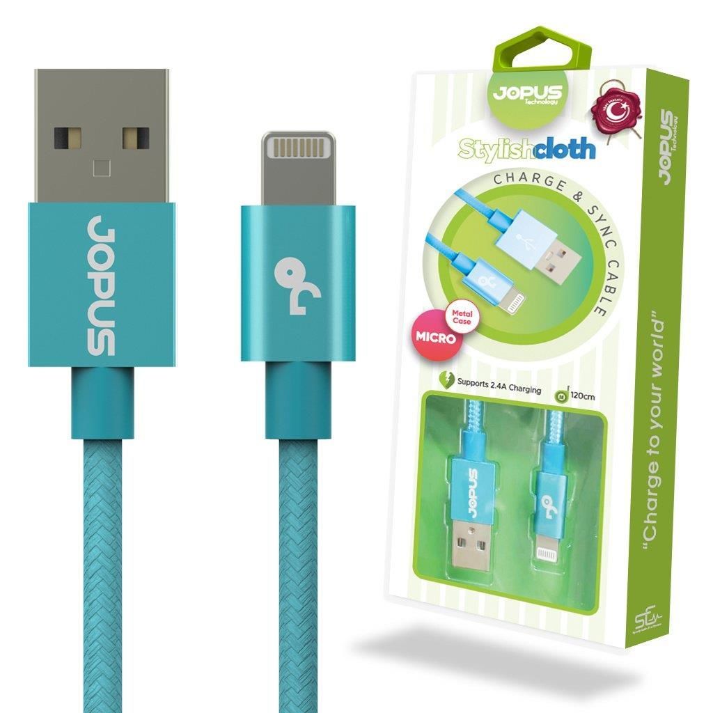 Jopus iPhone 7\7 Plus ile Uyumlu JO-DK3 1.2mt Stylish Cloth Data Kablosu Mavi