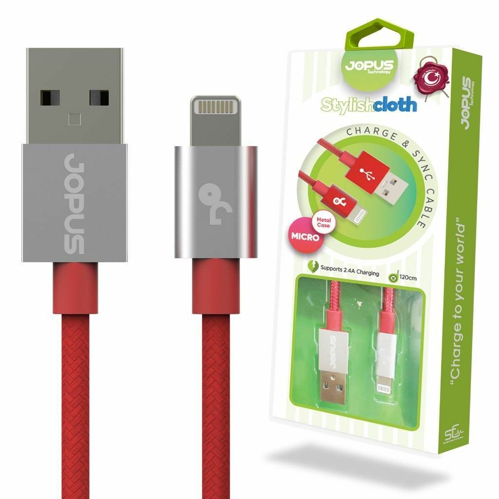 Jopus iPhone 7\7 Plus ile Uyumlu JO-DK3 1.2mt Stylish Cloth Data Kablosu Kırmızı