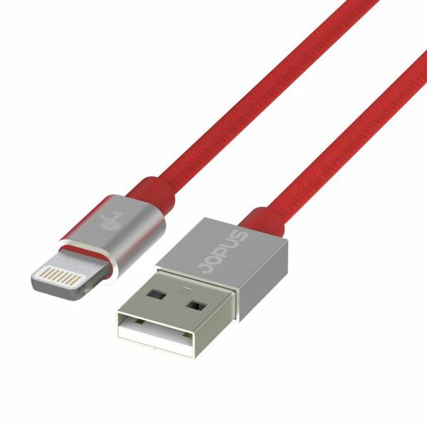 Jopus iPhone 7\7 Plus ile Uyumlu JO-DK3 1.2mt Stylish Cloth Data Kablosu Kırmızı