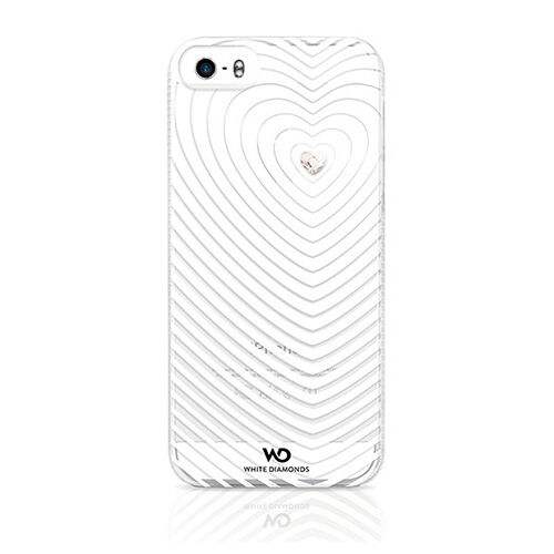 White Diamonds iPhone SE/5S/5 ile Uyumlu Swarovski Heartbeat Desenli Kılıf Beyaz (Out)
