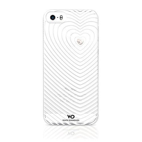 White Diamonds iPhone SE/5S/5 ile Uyumlu Swarovski Heartbeat Desenli Kılıf Beyaz (Out)