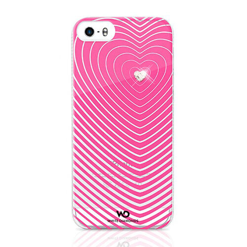 White Diamonds iPhone SE/5S/5 ile Uyumlu Swarovski Heartbeat Desenli Kılıf Pembe (Out)