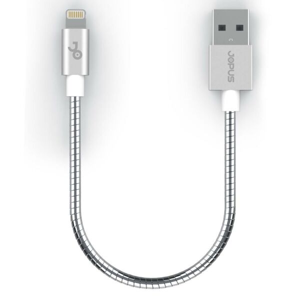 Jopus iPhone 7\7 Plus ile Uyumlu Data-Hızlı Şarj Kablosu Metal Gövdeli ve Başlı JO-DK5 20cm Short Spiral Gri