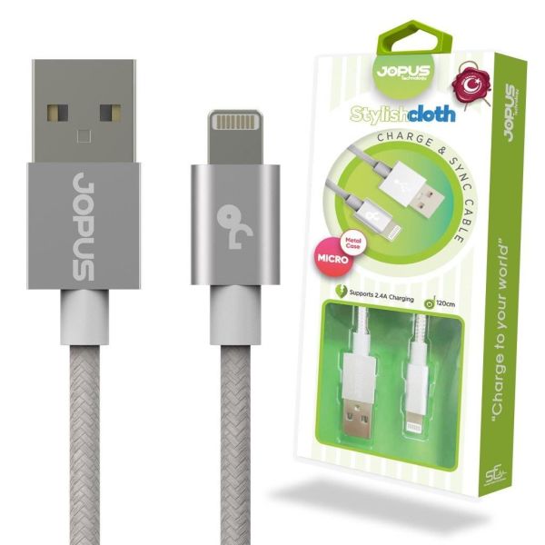 Jopus iPhone 7\7 Plus ile Uyumlu JO-DK3 1.2mt Stylish Cloth Data Kablosu Gri