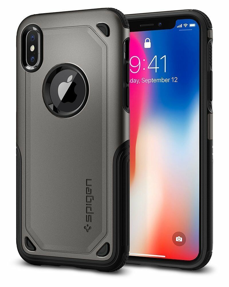 Spigen iPhone X ile Uyumlu Kılıf Hybrid Armor Gunmetal