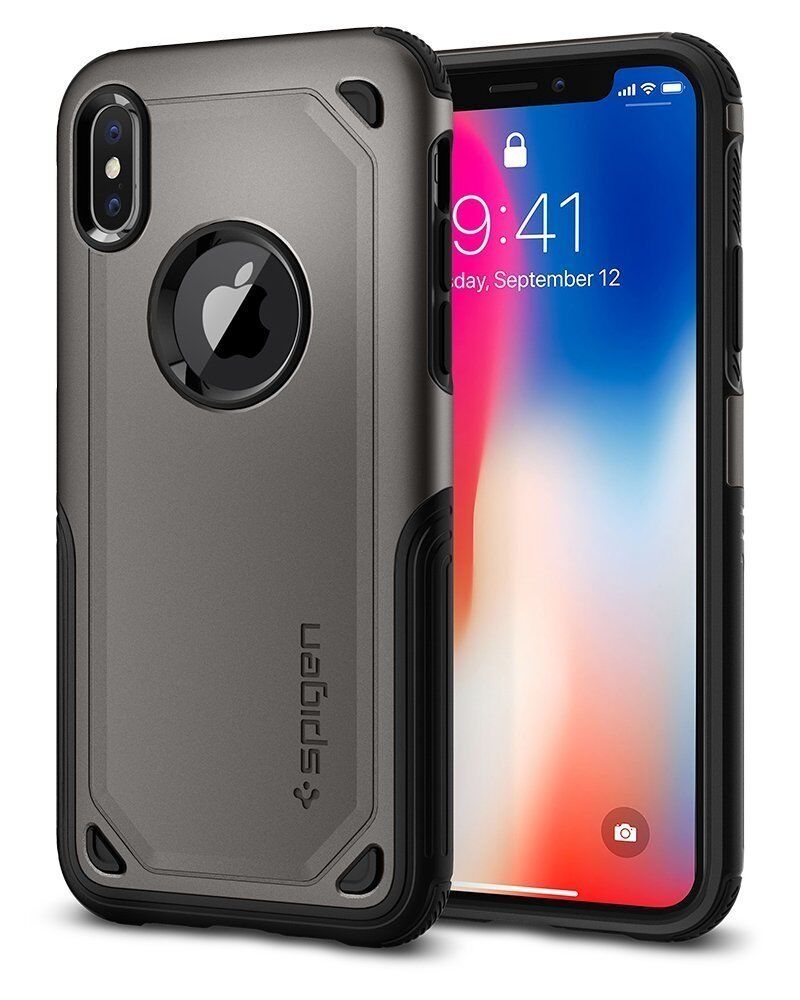 Spigen iPhone X ile Uyumlu Kılıf Hybrid Armor Gunmetal