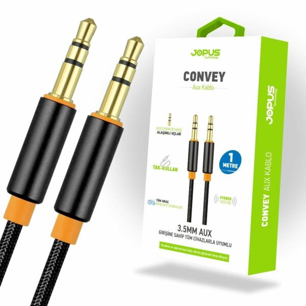 Jopus Universal 3.5mm JA-05 Convey 1 Metre AUX Kablosu Siyah