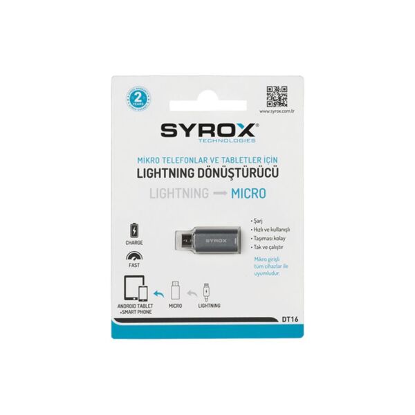 Syrox Lightning Micro USB Dönüştürücü DT16 Gümüş