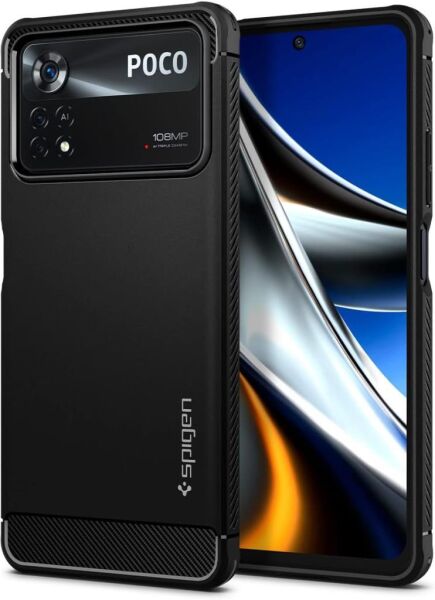 Spigen Poco X4 Pro ile Uyumlu Kılıf Rugged Armor Matte Black