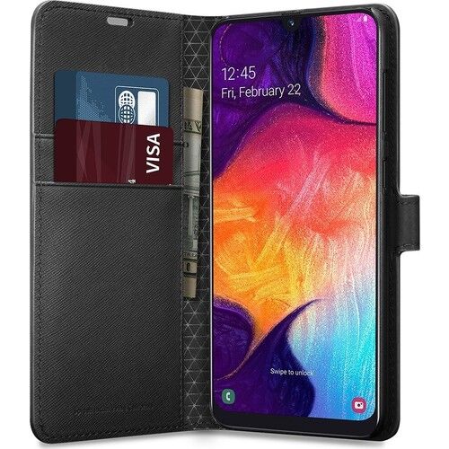 Spigen Galaxy A50/A50s/A30s ile Uyumlu Kılıf Wallet S Saffiano Black