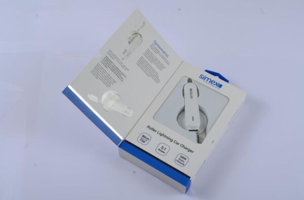 Simex iPhone 6G\6G Plus ile Uyumlu 3.1 mAh Makaralı USB' li Araç İçi Şarj Cihazı Beyaz SPA-01