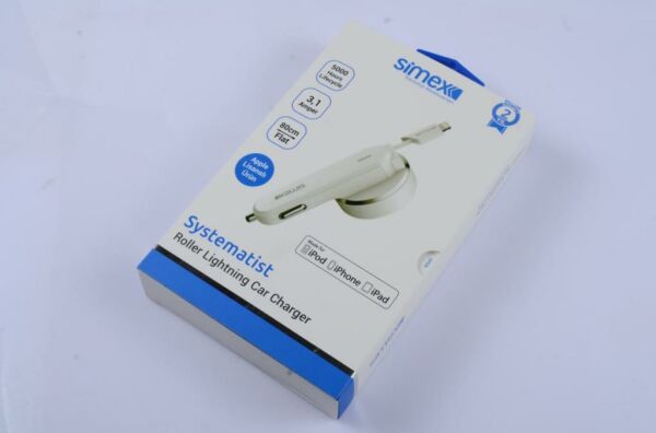 Simex iPhone 6G\6G Plus ile Uyumlu 3.1 mAh Makaralı USB' li Araç İçi Şarj Cihazı Beyaz SPA-01