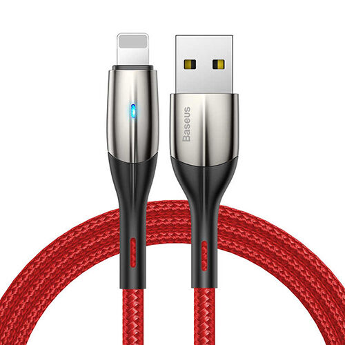 Baseus Lightning Horizontal Data ve Şarj Kablosu Işıklı 50CM CALSP-A09 Kırmızı