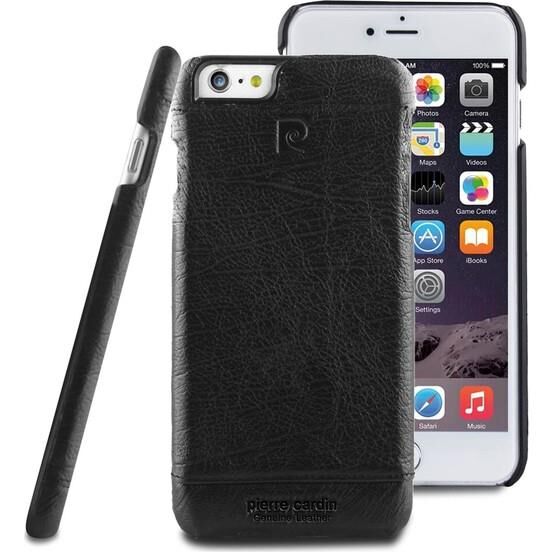 Pierre Cardin iPhone 6 Plus ile Uyumlu Deri Arka Koruma Paneli Siyah PCL-P03