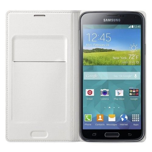 Galaxy S5 ile Uyumlu Flip Wallet Kartlıklı Kılıf EF-WG900BWEGWW Beyaz (Out)