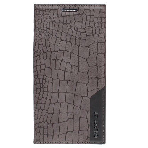 Galaxy E7 ile Uyumlu Kılıf Rock Serisi Yan Kapaklı Gri