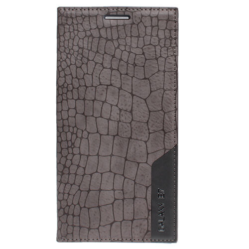 Galaxy E7 ile Uyumlu Kılıf Rock Serisi Yan Kapaklı Gri