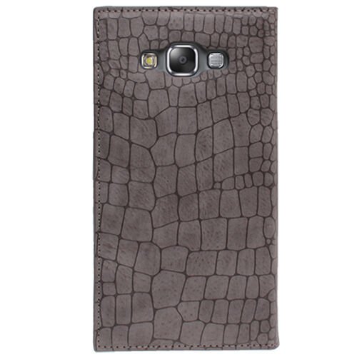 Galaxy E7 ile Uyumlu Kılıf Rock Serisi Yan Kapaklı Gri