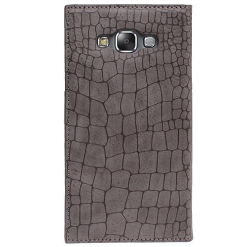 Galaxy E7 ile Uyumlu Kılıf Rock Serisi Yan Kapaklı Gri