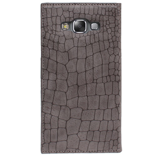 Galaxy E7 ile Uyumlu Kılıf Rock Serisi Yan Kapaklı Gri