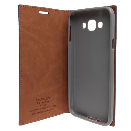 Galaxy E7 ile Uyumlu Kılıf Rock Serisi Yan Kapaklı Gri