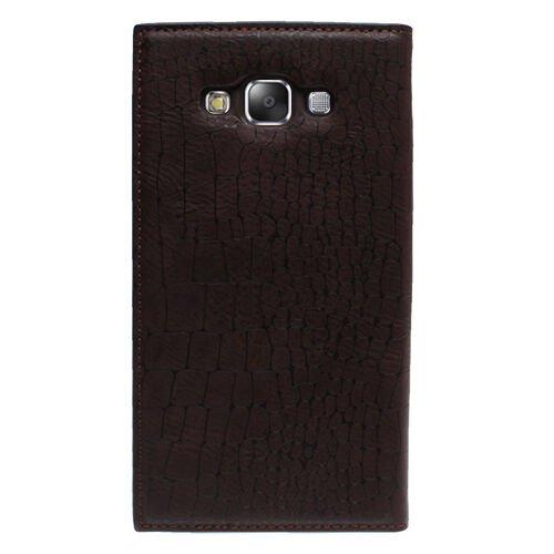 Galaxy E7 ile Uyumlu Kılıf Rock Serisi Yan Kapaklı Kahverengi