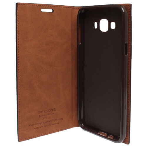 Galaxy E7 ile Uyumlu Kılıf Rock Serisi Yan Kapaklı Kahverengi