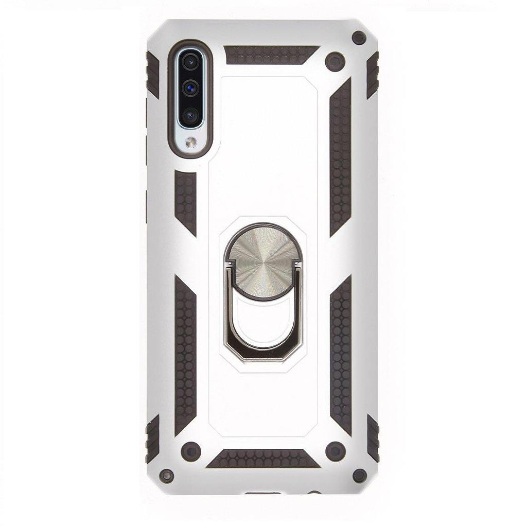 Galaxy A50 ile Uyumlu Yüzüklü Standlı Zırhlı Silikon Kılıf Gri