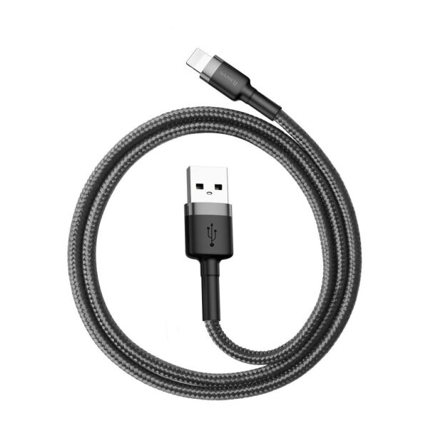 Baseus Cafule Cable 2.4A Lightning Şarj Kablosu Gri Siyah 0.5M CALKLF-AG1