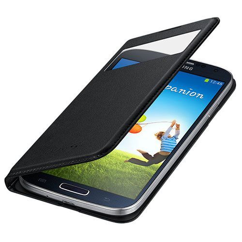 Galaxy S4 i9500 ile Uyumlu Kılıf S View Cover (Deri) Siyah EF-MI950B (Out)