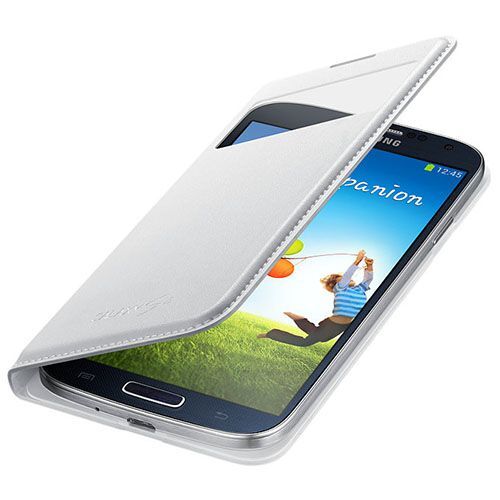 Galaxy S4 i9500 ile Uyumlu Kılıf S View Cover (Deri) Beyaz (Out)